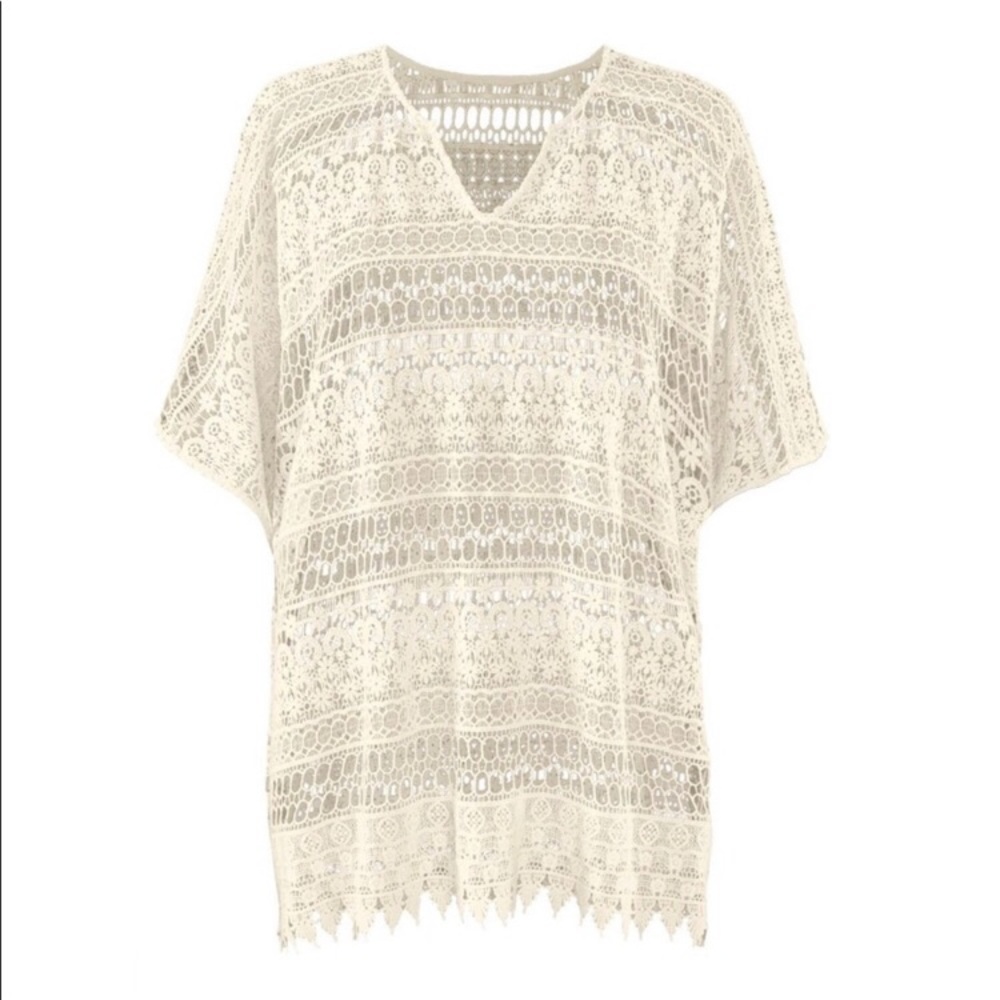 CAbi #5026 Crochet Capri Coverup Top Blouse